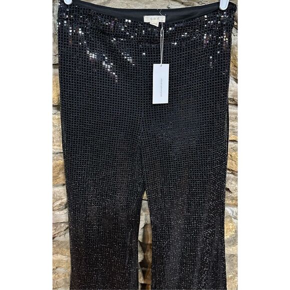 NWT GPD Black Sequin Embellished Wide Leg Pants Size Large Glam Party Trousers - Picture 2 of 9
